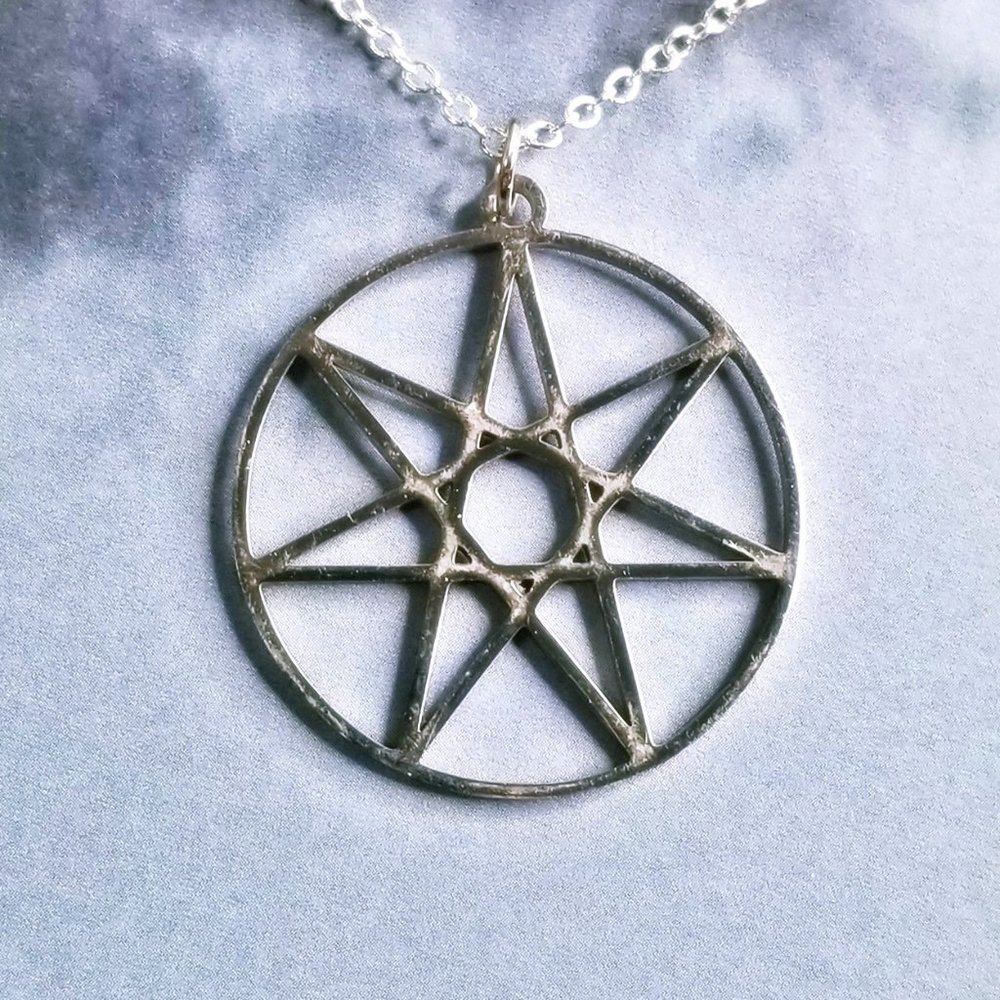 7 Pointed Star Septagram Heptagram Silver Necklace